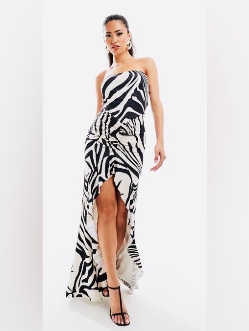Strapless Zebra-Print Maxi Dress - Black & Cream